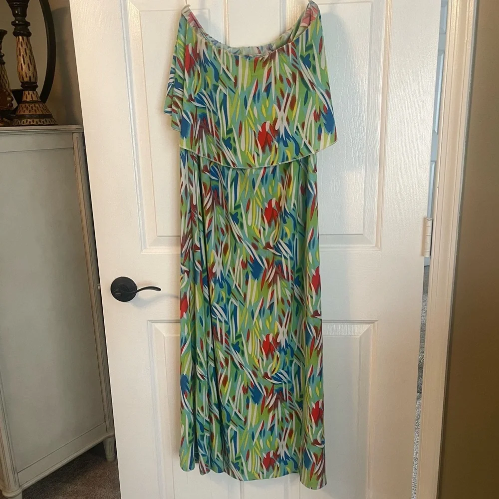 Nordstrom American Twist Tropical Strapless Ruffle Popover Maxi Dress Large - Picture 2 of 8